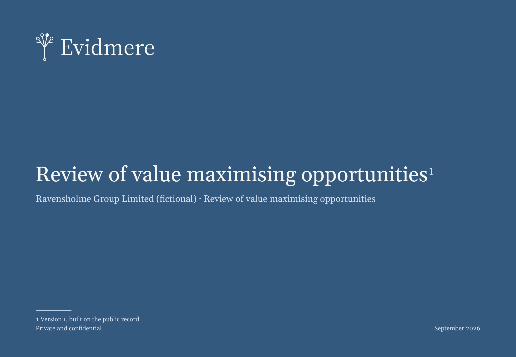 The cover of a full review: Review of value maximising opportunities, September 2026